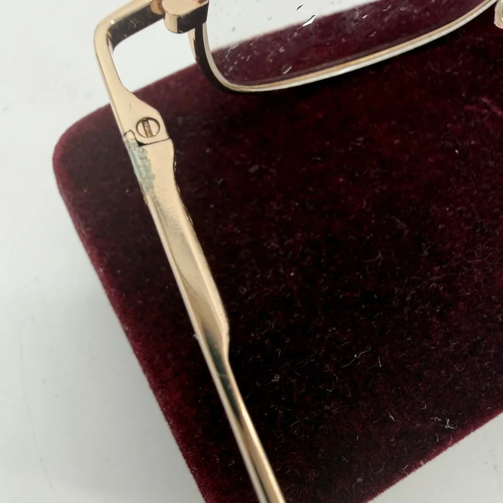 Vintage Gold Metal Narrow Rectangular Eyeglasses Frames Tortoise Tips 90s Style